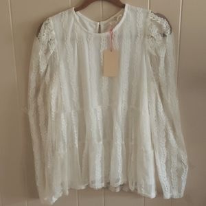 NEW Blouse Entro Romantic Lace Sz M.  LS Top    FINAL